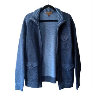 Pronto Uomo Mens Sweater Full Zip Long Sleeve Pockets 100% Wool Blue Large